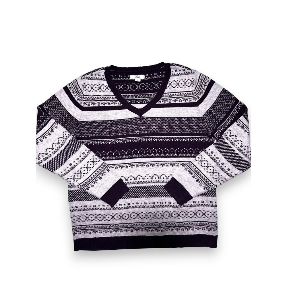Croft & Barrow Purple/Gray Fair Isle V-Neck Sweater Size Medium